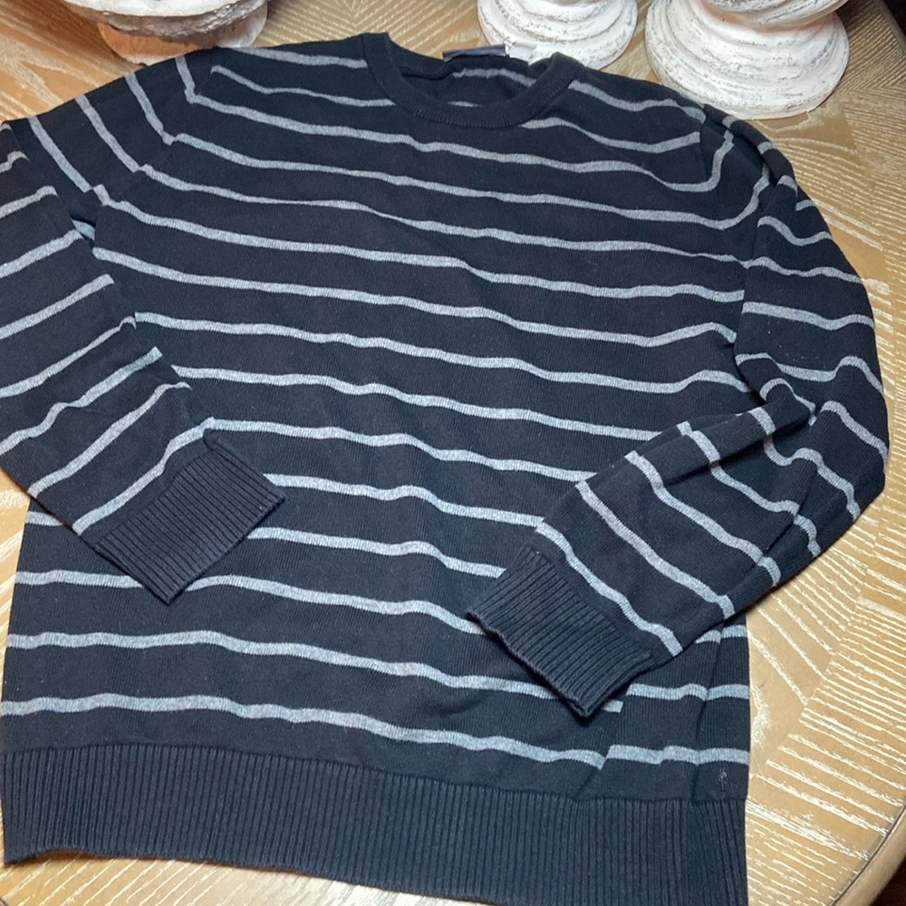 Big Boys Black & Charcoal Gray Striped Crewneck Sweater